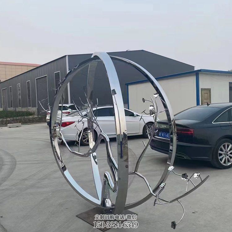 城市圓環(huán)雕塑，網(wǎng)格景觀雕塑，拋光效果