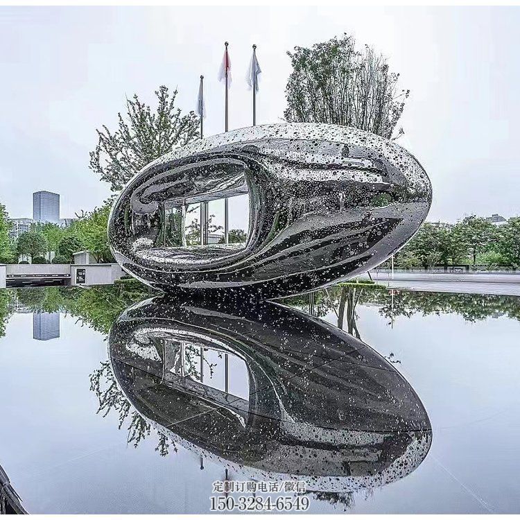 鏤空方孔球雕塑，鏡面城市景觀雕塑